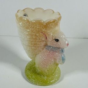 Fenton Hand Painted Bunny Rabbit Egg Candy Holder